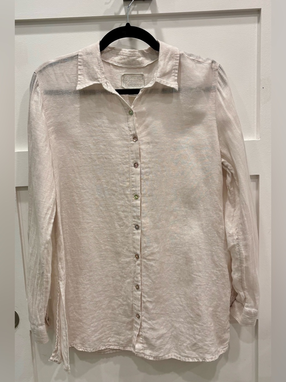 Sigrid Olsen 100% Linen Lightweight Button-Down Shirt - Soft White